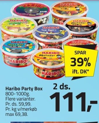 Fleggaard Haribo Party Box 800-1000g. Flere varianter. tilbud