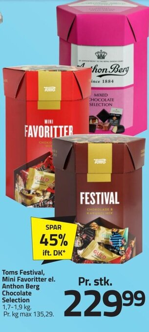 Fleggaard Toms Festival, Mini Favoritter el. Anthon Berg Chocolate Selection 1,7-1,9 kg. tilbud