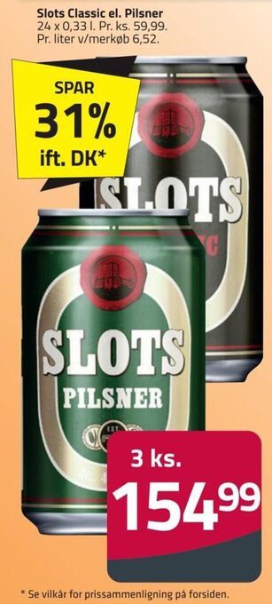 Fleggaard Slots Classic el. Pilsner 24 x 0,33 l. tilbud