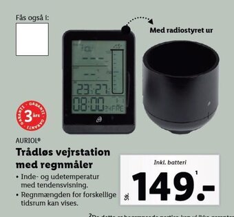 Lidl AURIOL® Trådløs vejrstation med regnmåler tilbud