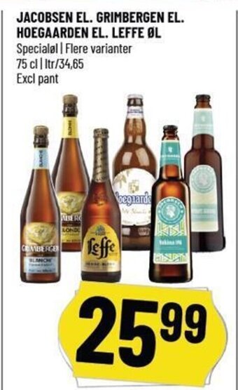 Løvbjerg JACOBSEN EL. GRIMBERGEN EL. HOEGAARDEN EL. LEFFE ØL tilbud