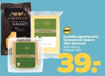 Netto Castello aged havarti, Grønnelund skære-eller skiveost 400-600 g. tilbud