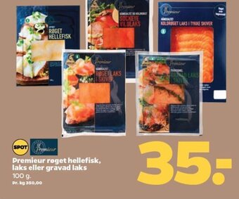Netto Premieur røget hellefisk, laks eller gravad laks 100 g. tilbud
