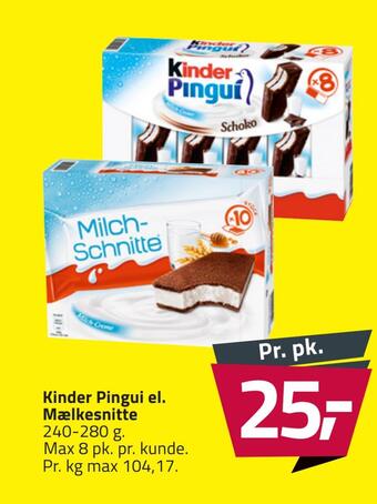 Fleggaard Kinder pingui el. mælkesnitte tilbud