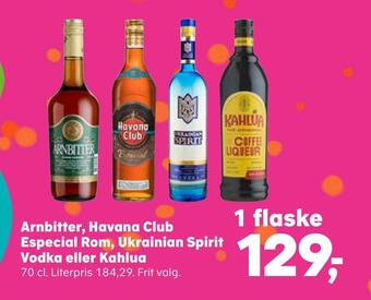 Arnbitter, havana club especial rom, ukrainian spirit vodka eller kahlua
