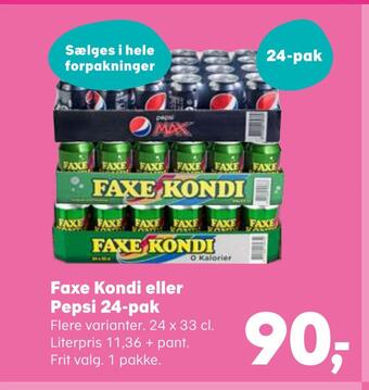 Kvickly Faxe kondi eller pepsi 24-pak tilbud