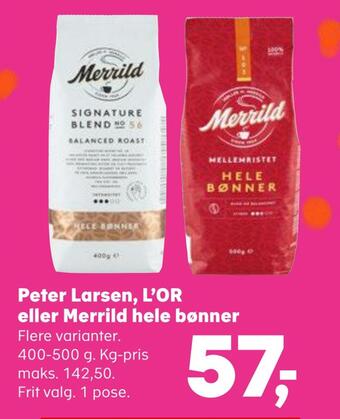 Kvickly Peter larsen, l'or eller merrild hele bønner tilbud