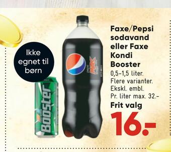 Bilka Faxe/pepsi sodavand eller faxe kondi booster tilbud