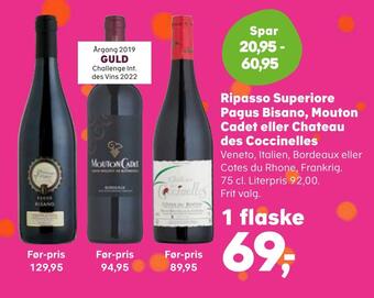 SuperBrugsen Ripasso superiore pagus bisano, mouton cadet eller chateau des coccinelles tilbud
