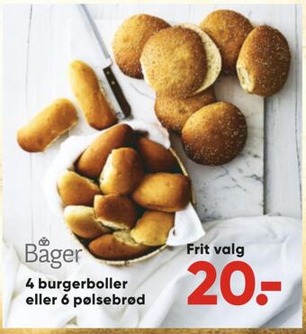 Bilka 4 burgerboller eller 6 pølsebrød tilbud
