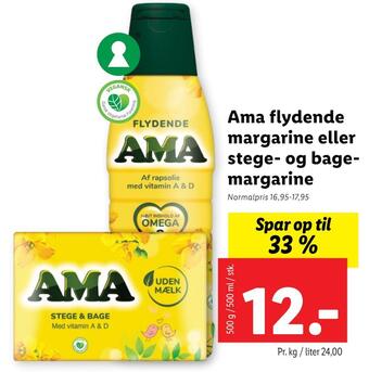 Lidl Ama flydende margarine eller stege- og bagemargarine tilbud
