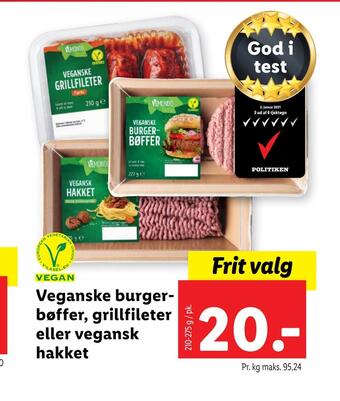 Lidl Veganske burgerbøffer, grillfileter eller vegansk hakket tilbud