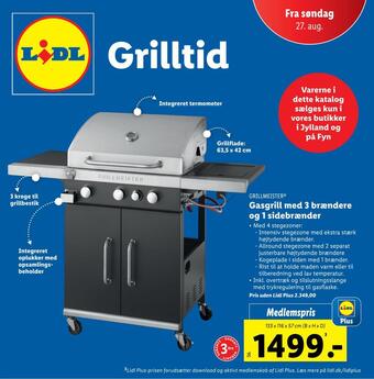 Gasgrill med 3 brændere og 1 sidebrænder