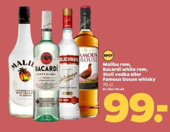 Netto Malibu rom, bacardi white rom, stoli vodka eller famous gouse whisky tilbud