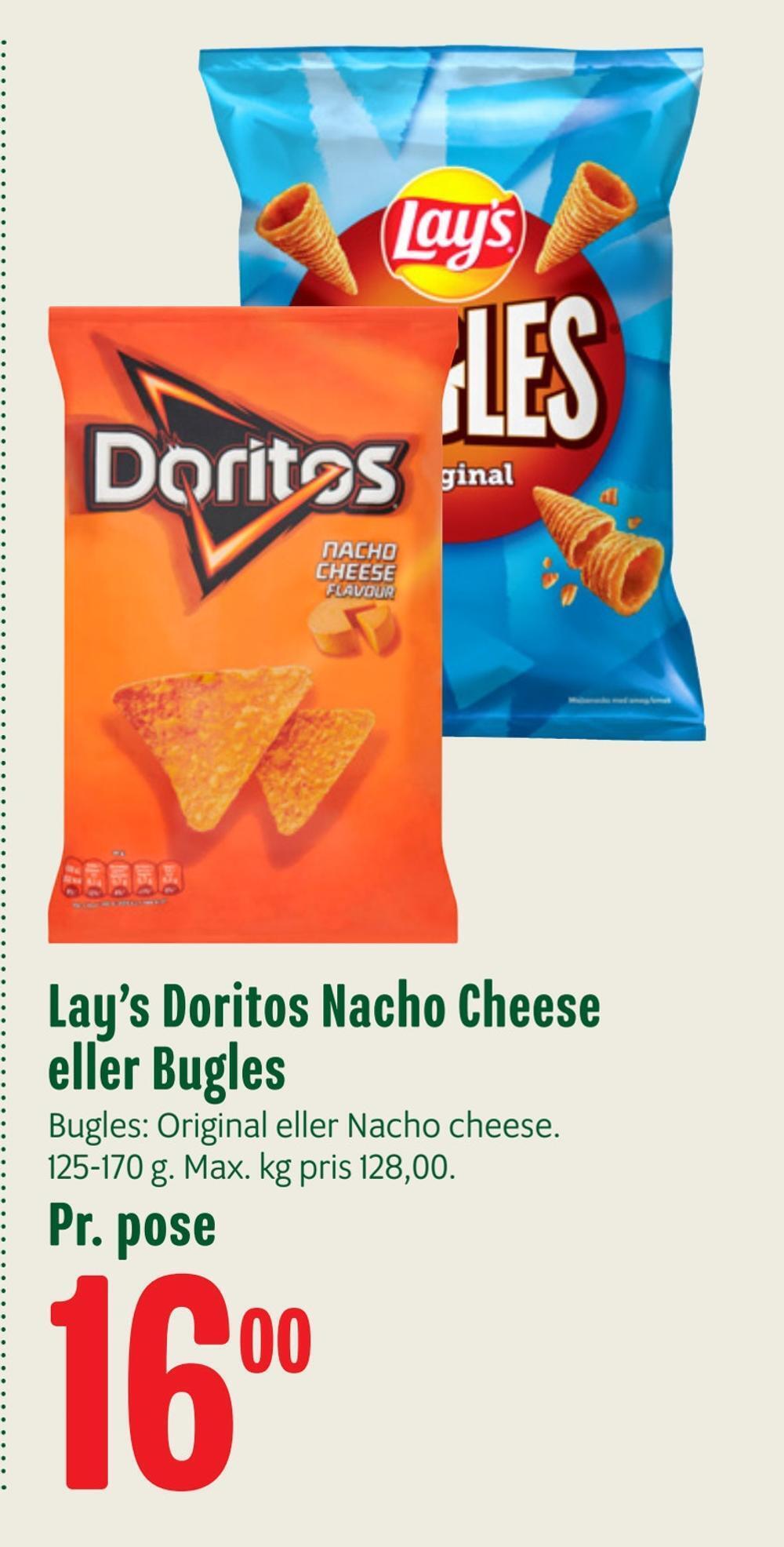 Lay's doritos nacho cheese eller bugles tilbud hos Min Købmand
