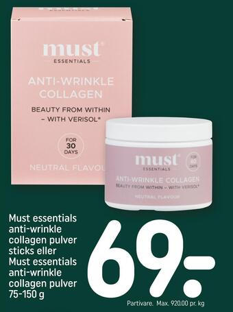 Must essentials anti-wrinkle collagen pulver sticks eller must essentials anti-wrinkle collagen pulver