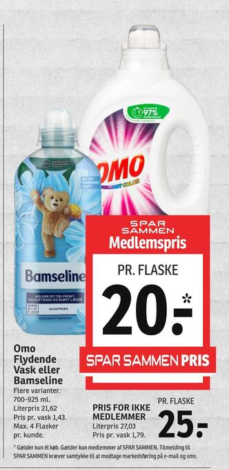SPAR Omo flydende vask eller bamseline tilbud