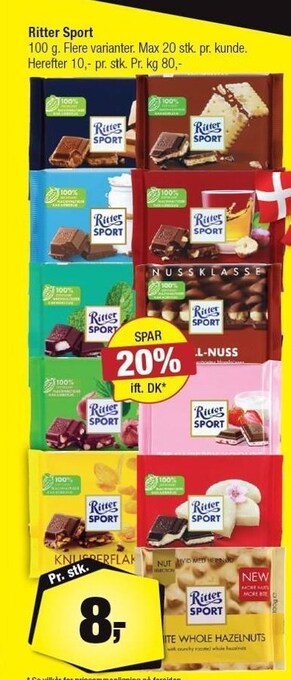 Calle Ritter sport 100 g tilbud