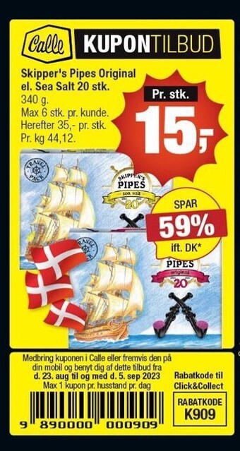 Calle Skipper's pipes original el. sea salt 20 stk tilbud