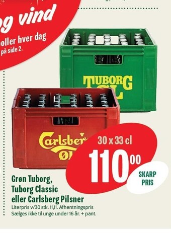 Min Købmand Grøn tuborg, tuborg classic el. carlsberg pilsner tilbud