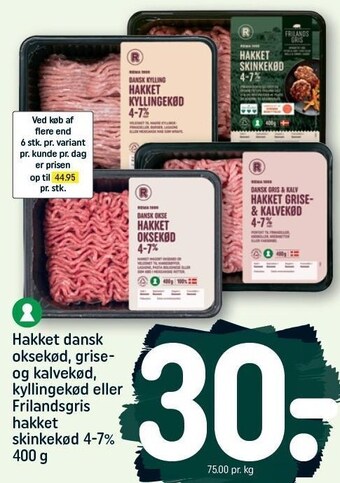 REMA 1000 Hakket dansk oksekød, grise- og kalvekød, kyllingekød eller frilandsgris hakket svinekød 4-7% tilbud