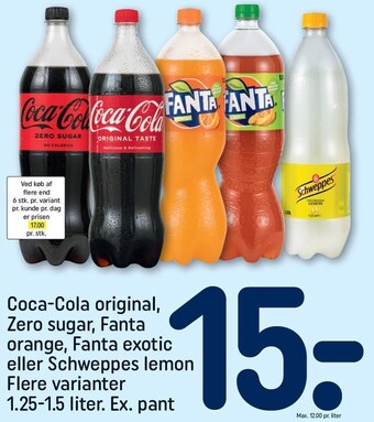 REMA 1000 Coca-cola original, zero sugar, fanta orange, fanta exotic eller schweppes lemon tilbud