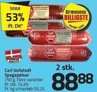 Fleggaard Carl vollstedt spegepølser - 2 stk. tilbud