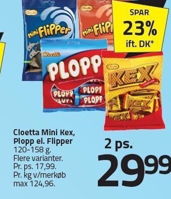 Fleggaard Cloetta mini kex, plopp el. flipper - 2 ps. tilbud