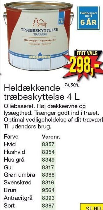 Harald Nyborg Droppen heldækkende træbeskyttelse 4 l tilbud