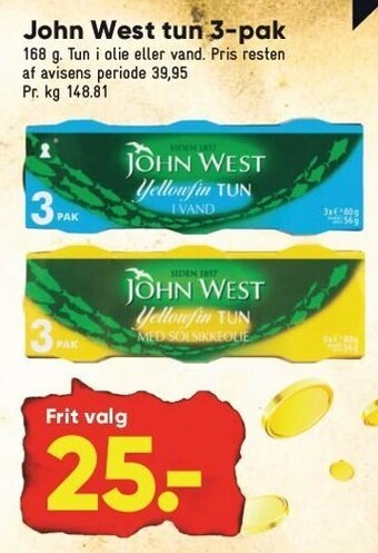 Bilka John west tun 3-pak tilbud