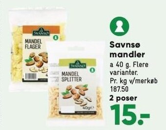Bilka Savnsø mandler - 2 poser tilbud