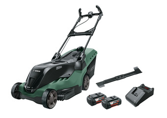 Johannes Fog Bosch plæneklipper rotak 905 36v 2x4,0ah batterier og lader tilbud