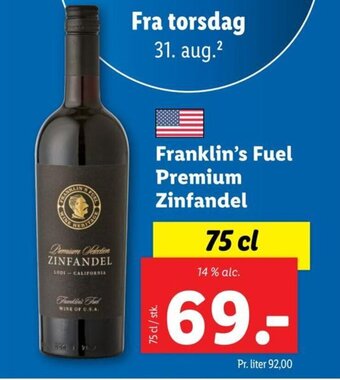 Lidl Franklin's Fuel Premium Zinfandel 75 cl tilbud
