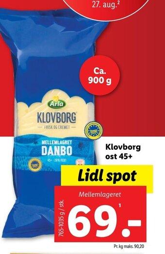 Lidl Klovborg ost 45+ tilbud