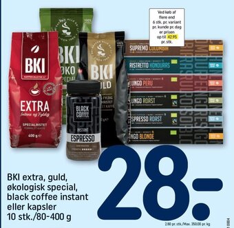 REMA 1000 BKI extra, guld, økologisk special, black coffee instant eller kapsler tilbud
