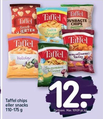 REMA 1000 Taffel chips eller snacks 110-175 g tilbud