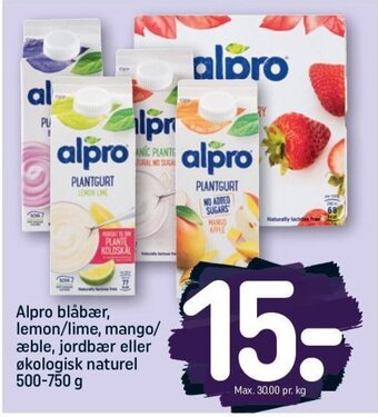 REMA 1000 Alpro blåbær, lemon/lime, mango/ æble, jordbær eller økologisk naturel 500-750 g tilbud