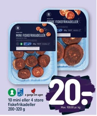 REMA 1000 10 mini eller 4 store fiskefrikadeller 200-320 g tilbud