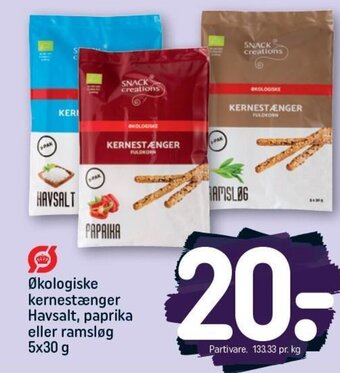Økologiske kernestænger Havsalt, paprika eller ramsløg 5x30 g