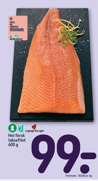 REMA 1000 Hel fersk laksefilet 600 g tilbud