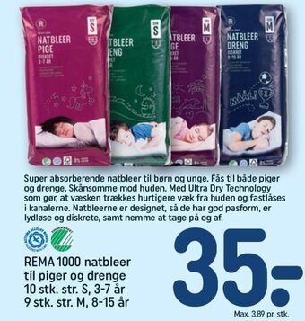 REMA 1000 REMA 1000 natbleer til piger og drenge 10 stk. str. S, 3-7 år 9 stk. str. M, 8-15 år tilbud