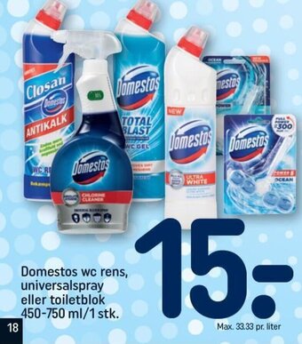 REMA 1000 Domestos wc rens, universalspray eller toiletblok 450-750 ml/1 stk. tilbud