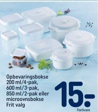 REMA 1000 Opbevaringsbokse 200 ml/4-pak, 600 ml/3-pak, 850 ml/2-pak eller microovnsbokse Frit valg tilbud
