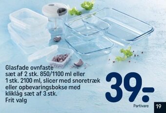 Glasfade ovnfaste sæt af 2 stk. 850/1100 ml eller 1 stk. 2100 ml, slicer med snoretræk