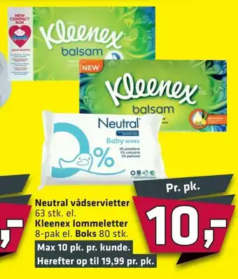 Fleggaard Neutral vådservietter el. Kleenex lommeletter el. Boks tilbud