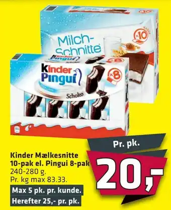 Fleggaard Kinder Mælkesnitte 10-pak el. Pingui 8-pak tilbud