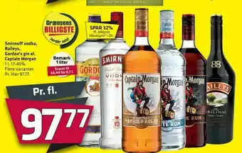 Fleggaard Smirnoff vodka, Baileys, Gordon's gin el. Captain Morgan tilbud