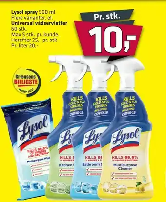 Fleggaard Lysol spray el. Universal vådservietter tilbud