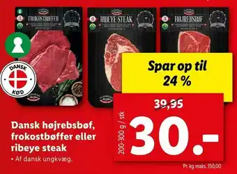 Let-Køb Dansk højrebsbøf, frokostbøffer eller ribeye steak tilbud