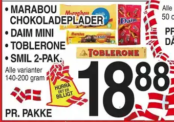 ABC Lavpris Marabou chokoladeplader • daim mini • toblerone • smil 2-pak tilbud